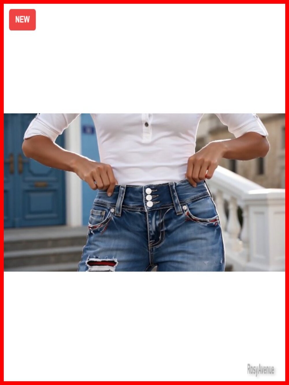 Straight Leg High Rise Capri Star Embroidered Ripped Jeans - Picture 4 of 4